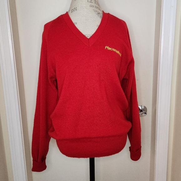 Vintage 80s Red Knit Sweater - Picture 1 of 9